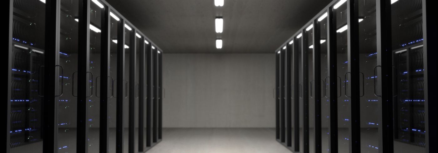 A row of server racks in a data center